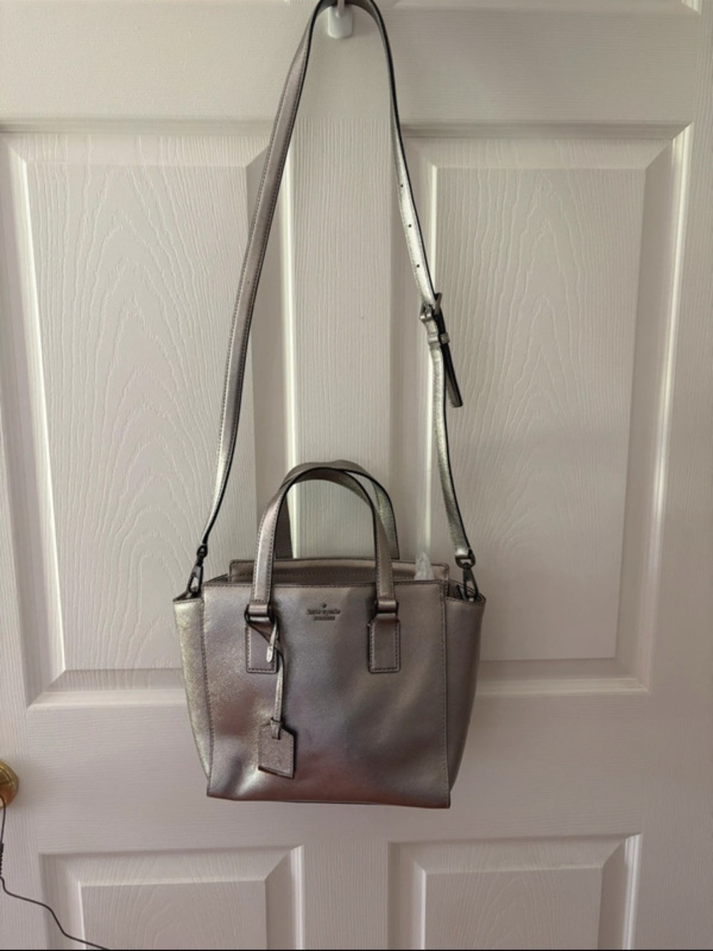 kate spade Metallic Silver Leather Crossbody Tote